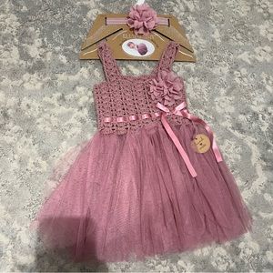 Brand New Pink Knit and Tulle Baby Dress